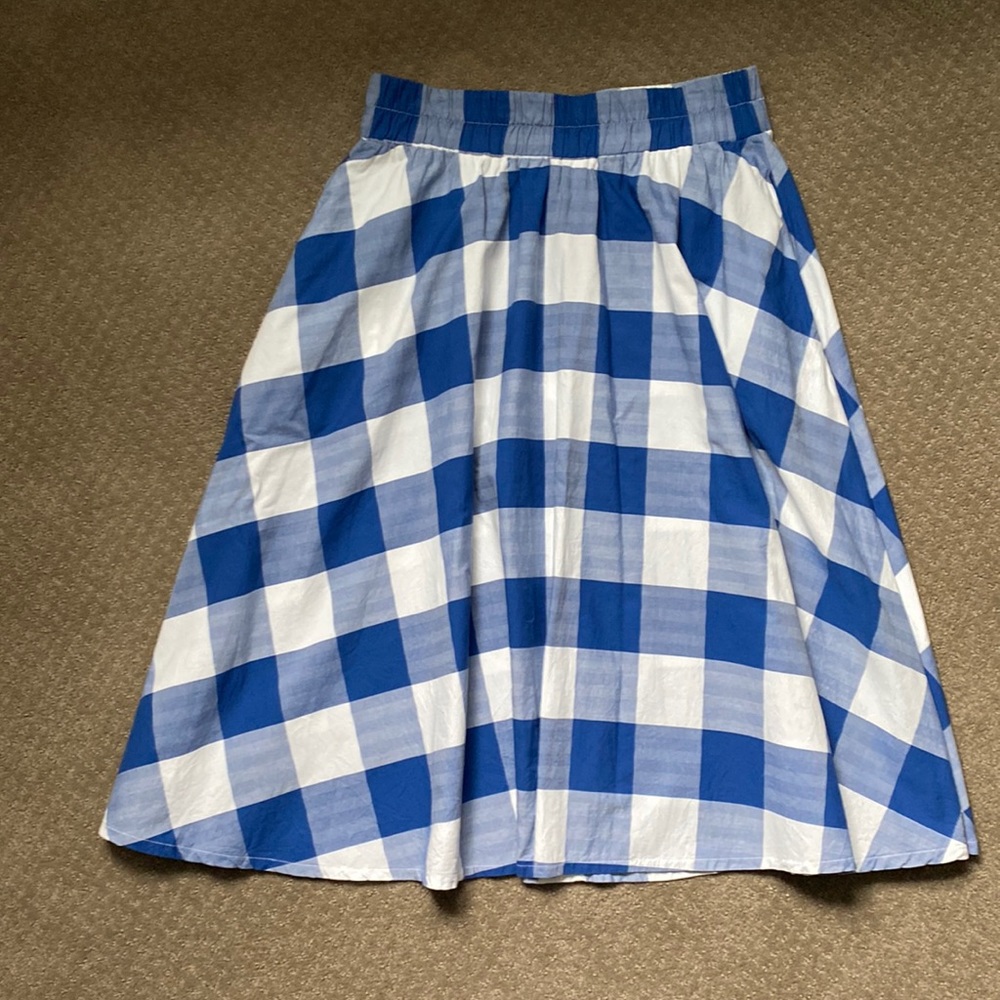 Blue plaid midi skirt